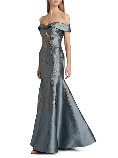 Rene Ruiz Collection Women's Floral Brocade Off-The-Shoulder A-Line Gown - Blue | Thumbnail 2 Rene Ruiz Collection Women's Floral Brocade Off-The-Shoulder A-Line Gown - Blue | Thumbnail 2