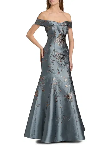 Rene Ruiz Collection Women's Floral Brocade Off-The-Shoulder A-Line Gown - Blue | Thumbnail 3 Rene Ruiz Collection Women's Floral Brocade Off-The-Shoulder A-Line Gown - Blue | Thumbnail 3