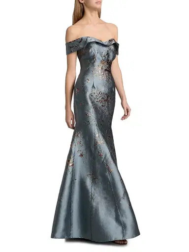 Rene Ruiz Collection Women's Floral Brocade Off-The-Shoulder A-Line Gown - Blue | Thumbnail 4 Rene Ruiz Collection Women's Floral Brocade Off-The-Shoulder A-Line Gown - Blue | Thumbnail 4