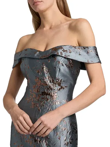Rene Ruiz Collection Women's Floral Brocade Off-The-Shoulder A-Line Gown - Blue | Thumbnail 6 Rene Ruiz Collection Women's Floral Brocade Off-The-Shoulder A-Line Gown - Blue | Thumbnail 6