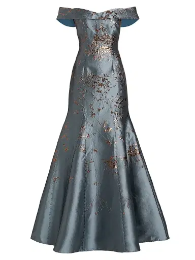 Rene Ruiz Collection Women's Floral Brocade Off-The-Shoulder A-Line Gown - Blue | Thumbnail 1 Rene Ruiz Collection Women's Floral Brocade Off-The-Shoulder A-Line Gown - Blue | Thumbnail 1