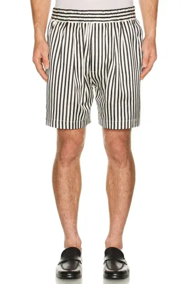 Tom Ford Fluid Silk Baton Stripe Pleated Piping Lounge Shorts | Thumbnail 1 Tom Ford Fluid Silk Baton Stripe Pleated Piping Lounge Shorts | Thumbnail 1