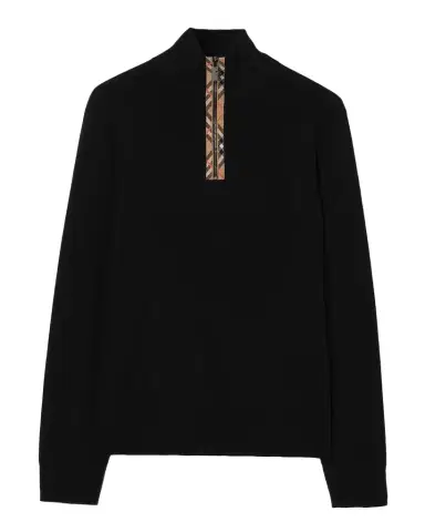 Burberry Men's Check Trim Wool Half-Zip Sweater | Thumbnail 1 Burberry Men's Check Trim Wool Half-Zip Sweater | Thumbnail 1