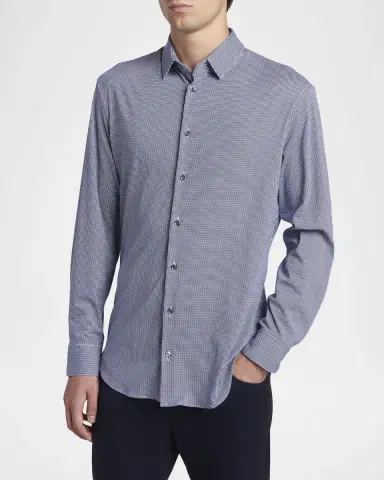 Giorgio Armani Men's Micro-Printed Stretch Button-Down Shirt | Thumbnail 4 Giorgio Armani Men's Micro-Printed Stretch Button-Down Shirt | Thumbnail 4