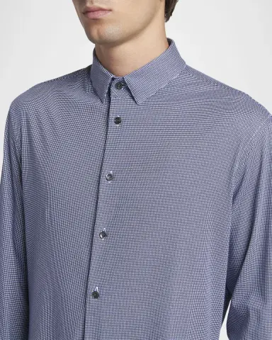 Giorgio Armani Men's Micro-Printed Stretch Button-Down Shirt | Thumbnail 5 Giorgio Armani Men's Micro-Printed Stretch Button-Down Shirt | Thumbnail 5