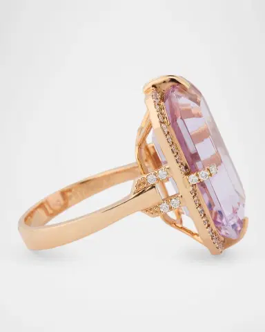 Goshwara Gossip Lavender Amethyst Emerald Cut Ring with Diamond in 18K Rose Gold | Thumbnail 4 Goshwara Gossip Lavender Amethyst Emerald Cut Ring with Diamond in 18K Rose Gold | Thumbnail 4