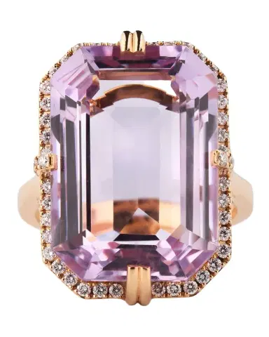 Goshwara Gossip Lavender Amethyst Emerald Cut Ring with Diamond in 18K Rose Gold | Thumbnail 1 Goshwara Gossip Lavender Amethyst Emerald Cut Ring with Diamond in 18K Rose Gold | Thumbnail 1