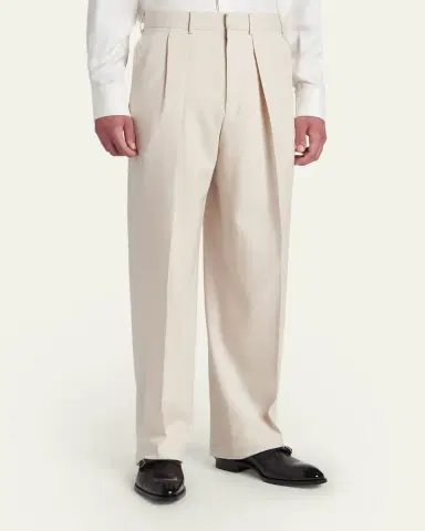 Tom Ford Men's Wool Relaxed-Fit Pleated Pants | Thumbnail 4 Tom Ford Men's Wool Relaxed-Fit Pleated Pants | Thumbnail 4