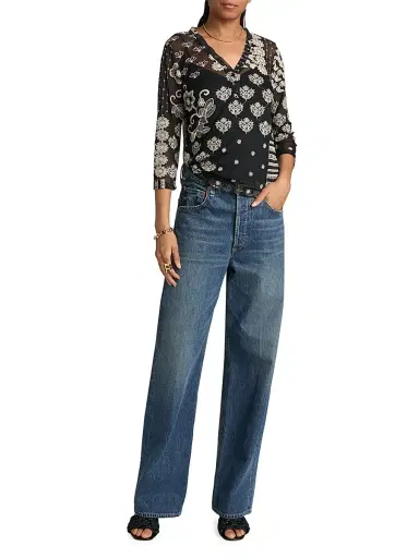 Johnny Was Women's Wilma Printed Mesh Top - Black | Thumbnail 2 Johnny Was Women's Wilma Printed Mesh Top - Black | Thumbnail 2