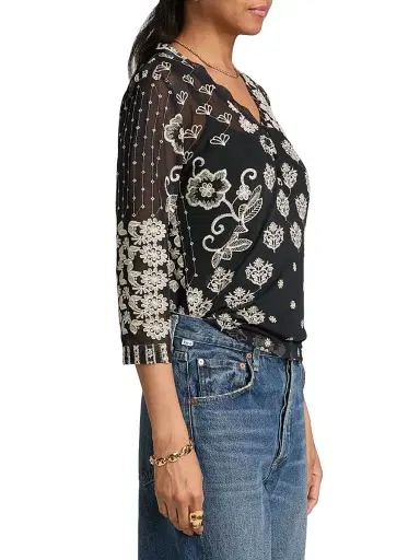 Johnny Was Women's Wilma Printed Mesh Top - Black | Thumbnail 4 Johnny Was Women's Wilma Printed Mesh Top - Black | Thumbnail 4