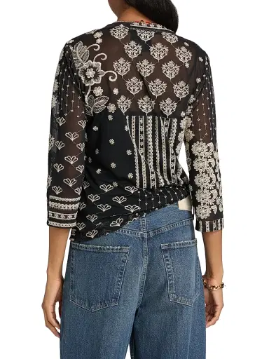 Johnny Was Women's Wilma Printed Mesh Top - Black | Thumbnail 5 Johnny Was Women's Wilma Printed Mesh Top - Black | Thumbnail 5