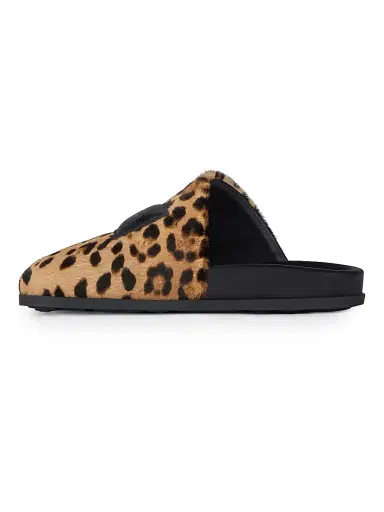 Givenchy Women's Label Flat Mules in Pony Effect Leather with Leopard Pattern - Black Beige | Thumbnail 4 Givenchy Women's Label Flat Mules in Pony Effect Leather with Leopard Pattern - Black Beige | Thumbnail 4