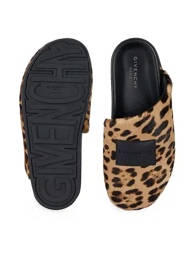 Givenchy Women's Label Flat Mules in Pony Effect Leather with Leopard Pattern - Black Beige | Thumbnail 5 Givenchy Women's Label Flat Mules in Pony Effect Leather with Leopard Pattern - Black Beige | Thumbnail 5