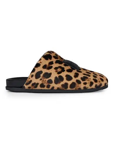 Givenchy Women's Label Flat Mules in Pony Effect Leather with Leopard Pattern - Black Beige | Thumbnail 1 Givenchy Women's Label Flat Mules in Pony Effect Leather with Leopard Pattern - Black Beige | Thumbnail 1