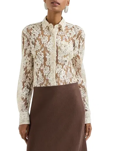 Brunello Cucinelli Women's Flower Jacquard Lace Shirt - Cream | Thumbnail 2 Brunello Cucinelli Women's Flower Jacquard Lace Shirt - Cream | Thumbnail 2