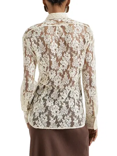 Brunello Cucinelli Women's Flower Jacquard Lace Shirt - Cream | Thumbnail 3 Brunello Cucinelli Women's Flower Jacquard Lace Shirt - Cream | Thumbnail 3