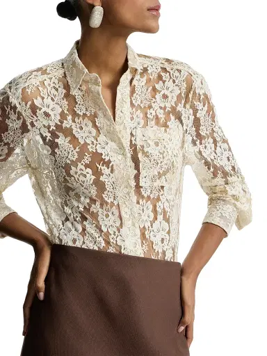 Brunello Cucinelli Women's Flower Jacquard Lace Shirt - Cream | Thumbnail 4 Brunello Cucinelli Women's Flower Jacquard Lace Shirt - Cream | Thumbnail 4