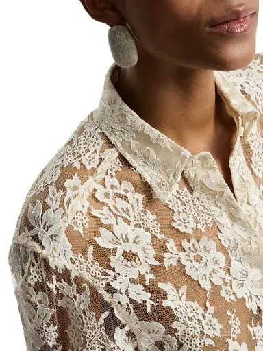 Brunello Cucinelli Women's Flower Jacquard Lace Shirt - Cream | Thumbnail 5 Brunello Cucinelli Women's Flower Jacquard Lace Shirt - Cream | Thumbnail 5