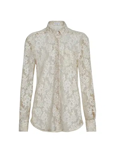 Brunello Cucinelli Women's Flower Jacquard Lace Shirt - Cream | Thumbnail 1 Brunello Cucinelli Women's Flower Jacquard Lace Shirt - Cream | Thumbnail 1