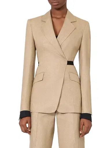Max Mara Women's Double Breasted Blazer in Wool and Cotton Canvas - Camel | Thumbnail 2 Max Mara Women's Double Breasted Blazer in Wool and Cotton Canvas - Camel | Thumbnail 2
