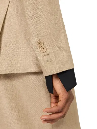 Max Mara Women's Double Breasted Blazer in Wool and Cotton Canvas - Camel | Thumbnail 4 Max Mara Women's Double Breasted Blazer in Wool and Cotton Canvas - Camel | Thumbnail 4