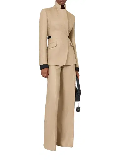 Max Mara Women's Double Breasted Blazer in Wool and Cotton Canvas - Camel | Thumbnail 6 Max Mara Women's Double Breasted Blazer in Wool and Cotton Canvas - Camel | Thumbnail 6