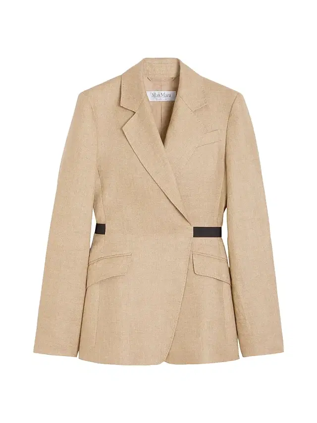 Women's Double Breasted Blazer in Wool and Cotton Canvas - Camel Women's Double Breasted Blazer in Wool and Cotton Canvas - Camel