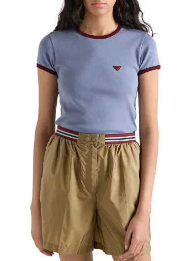 Prada Women's Cotton T-Shirt - Blue | Thumbnail 2 Prada Women's Cotton T-Shirt - Blue | Thumbnail 2