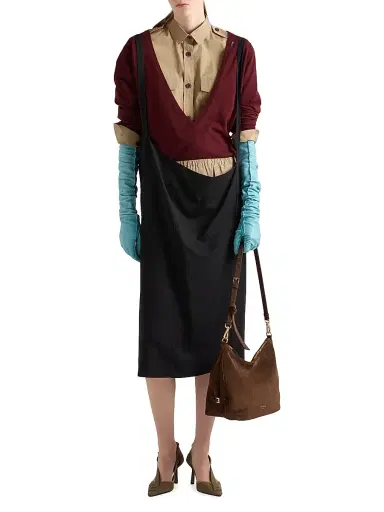 Prada Women's Fold Suede Shoulder Bag - Brown | Thumbnail 2 Prada Women's Fold Suede Shoulder Bag - Brown | Thumbnail 2