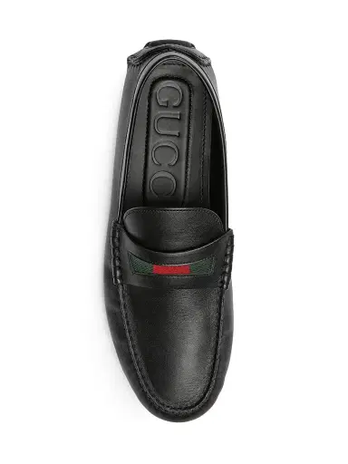 Gucci Men's Embroidered Web Leather Driving Loafers | Thumbnail 4 Gucci Men's Embroidered Web Leather Driving Loafers | Thumbnail 4