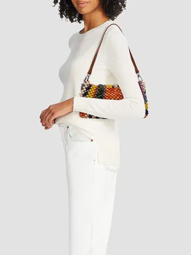 STAUD Women's Beaded Leather Shoulder Bag - Multi Bayadere Stripe | Thumbnail 3 STAUD Women's Beaded Leather Shoulder Bag - Multi Bayadere Stripe | Thumbnail 3