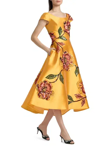 Amsale Women's Embellished Floral Mikado Cocktail Dress - Marigold - Size 6 | Thumbnail 2 Amsale Women's Embellished Floral Mikado Cocktail Dress - Marigold - Size 6 | Thumbnail 2