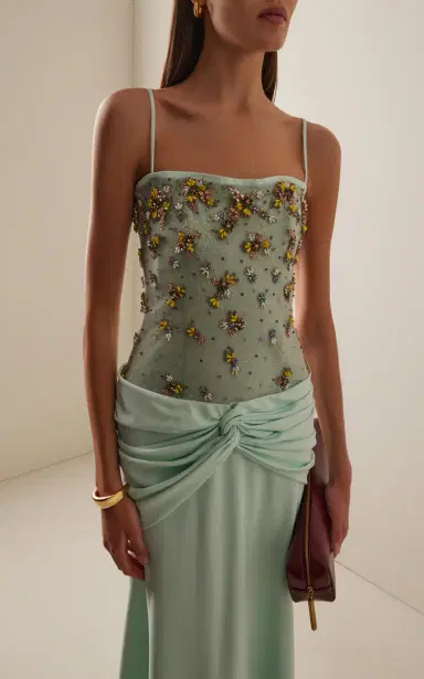 Costarellos Nissa Crepe Embroidered Tulle Gown | Thumbnail 3 Costarellos Nissa Crepe Embroidered Tulle Gown | Thumbnail 3