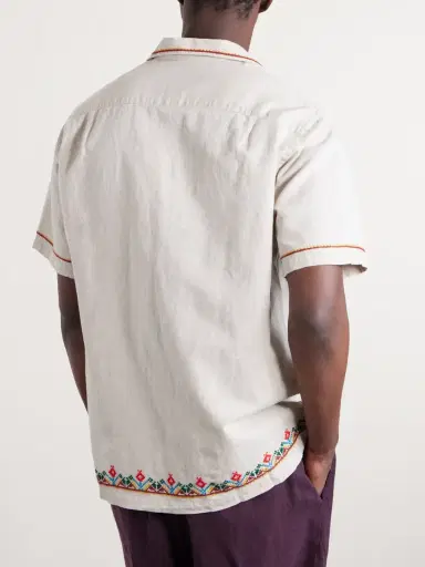 Portuguese Flannel Convertible-Collar Embroidered Linen and Cotton-Blend Shirt - Men | Thumbnail 4 Portuguese Flannel Convertible-Collar Embroidered Linen and Cotton-Blend Shirt - Men | Thumbnail 4