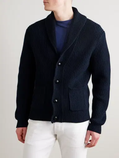 MR P. Shawl-Collar Ribbed Cotton and Cashmere-Blend Cardigan - Men | Thumbnail 3 MR P. Shawl-Collar Ribbed Cotton and Cashmere-Blend Cardigan - Men | Thumbnail 3