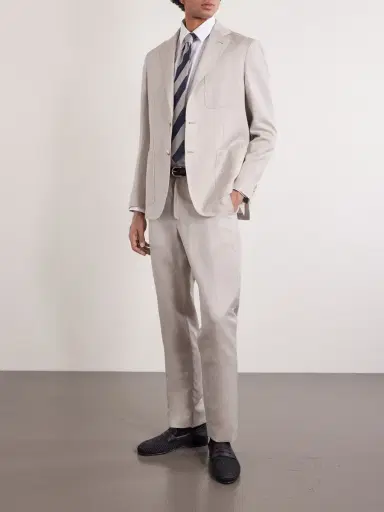 Canali Straight-Leg Wool and Linen-Blend Twill Suit Trousers - Men | Thumbnail 2 Canali Straight-Leg Wool and Linen-Blend Twill Suit Trousers - Men | Thumbnail 2