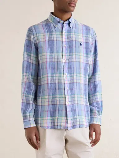 Polo Ralph Lauren Button-Down Collar Logo-Embroidered Checked Linen Shirt - Men | Thumbnail 3 Polo Ralph Lauren Button-Down Collar Logo-Embroidered Checked Linen Shirt - Men | Thumbnail 3