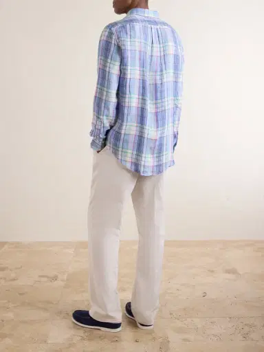Polo Ralph Lauren Button-Down Collar Logo-Embroidered Checked Linen Shirt - Men | Thumbnail 4 Polo Ralph Lauren Button-Down Collar Logo-Embroidered Checked Linen Shirt - Men | Thumbnail 4