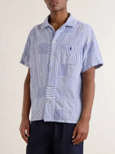 Polo Ralph Lauren Convertible-Collar Logo-Embroidered Patchwork Cotton-Seersucker Shirt - Men | Thumbnail 3 Polo Ralph Lauren Convertible-Collar Logo-Embroidered Patchwork Cotton-Seersucker Shirt - Men | Thumbnail 3