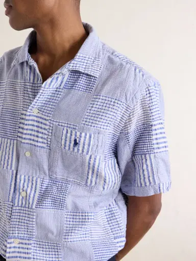 Polo Ralph Lauren Convertible-Collar Logo-Embroidered Patchwork Cotton-Seersucker Shirt - Men | Thumbnail 5 Polo Ralph Lauren Convertible-Collar Logo-Embroidered Patchwork Cotton-Seersucker Shirt - Men | Thumbnail 5