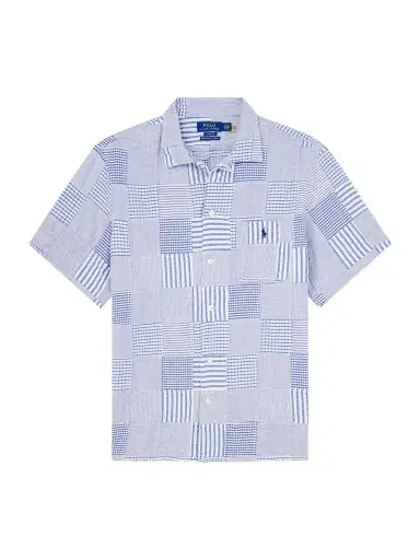 Polo Ralph Lauren Convertible-Collar Logo-Embroidered Patchwork Cotton-Seersucker Shirt - Men | Thumbnail 1 Polo Ralph Lauren Convertible-Collar Logo-Embroidered Patchwork Cotton-Seersucker Shirt - Men | Thumbnail 1