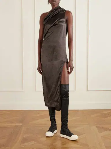 Rick Owens Athena One-shoulder Satin Midi Dress | Thumbnail 2 Rick Owens Athena One-shoulder Satin Midi Dress | Thumbnail 2