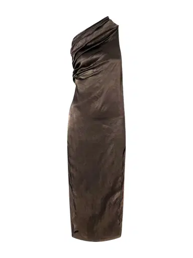 Rick Owens Athena One-shoulder Satin Midi Dress | Thumbnail 1 Rick Owens Athena One-shoulder Satin Midi Dress | Thumbnail 1
