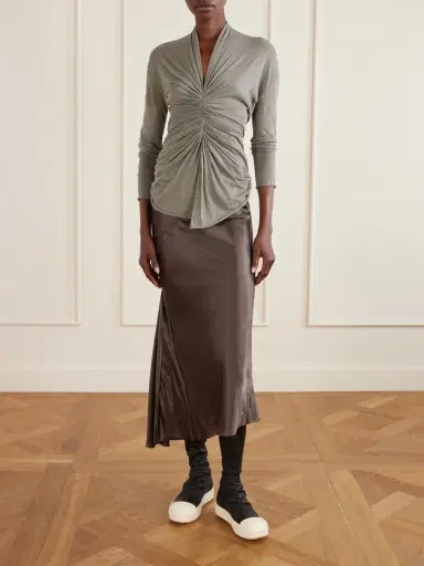 Rick Owens Ribbed Jersey And Recycled-satin Midi Skirt | Thumbnail 2 Rick Owens Ribbed Jersey And Recycled-satin Midi Skirt | Thumbnail 2