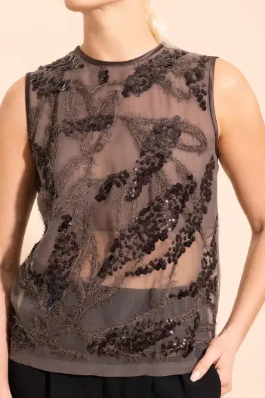 Brunello Cucinelli Halo Embroidered Sleeveless Blouse | Thumbnail 3 Brunello Cucinelli Halo Embroidered Sleeveless Blouse | Thumbnail 3