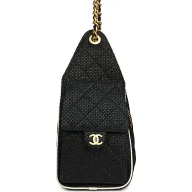 Chanel Chanel Small 25 Hobo Bag Black Raffia and White Calfskin Antique Gold Hardware | Thumbnail 3 Chanel Chanel Small 25 Hobo Bag Black Raffia and White Calfskin Antique Gold Hardware | Thumbnail 3