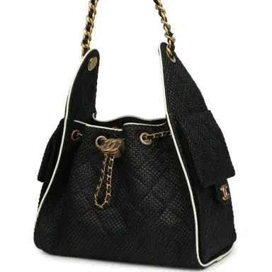 Chanel Chanel Small 25 Hobo Bag Black Raffia and White Calfskin Antique Gold Hardware | Thumbnail 5 Chanel Chanel Small 25 Hobo Bag Black Raffia and White Calfskin Antique Gold Hardware | Thumbnail 5