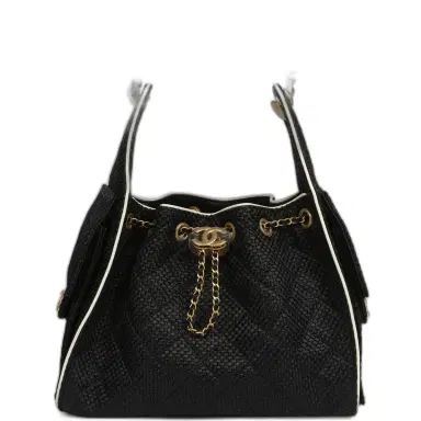 Chanel Chanel Small 25 Hobo Bag Black Raffia and White Calfskin Antique Gold Hardware | Thumbnail 1 Chanel Chanel Small 25 Hobo Bag Black Raffia and White Calfskin Antique Gold Hardware | Thumbnail 1