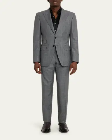 Tom Ford Men's Herringbone Wool Prince of Wales Peak-Lapel Suit | Thumbnail 2 Tom Ford Men's Herringbone Wool Prince of Wales Peak-Lapel Suit | Thumbnail 2