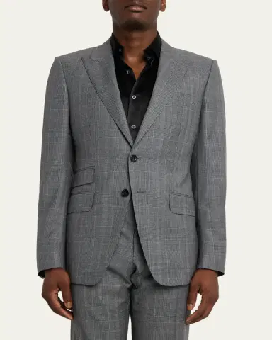 Tom Ford Men's Herringbone Wool Prince of Wales Peak-Lapel Suit | Thumbnail 4 Tom Ford Men's Herringbone Wool Prince of Wales Peak-Lapel Suit | Thumbnail 4